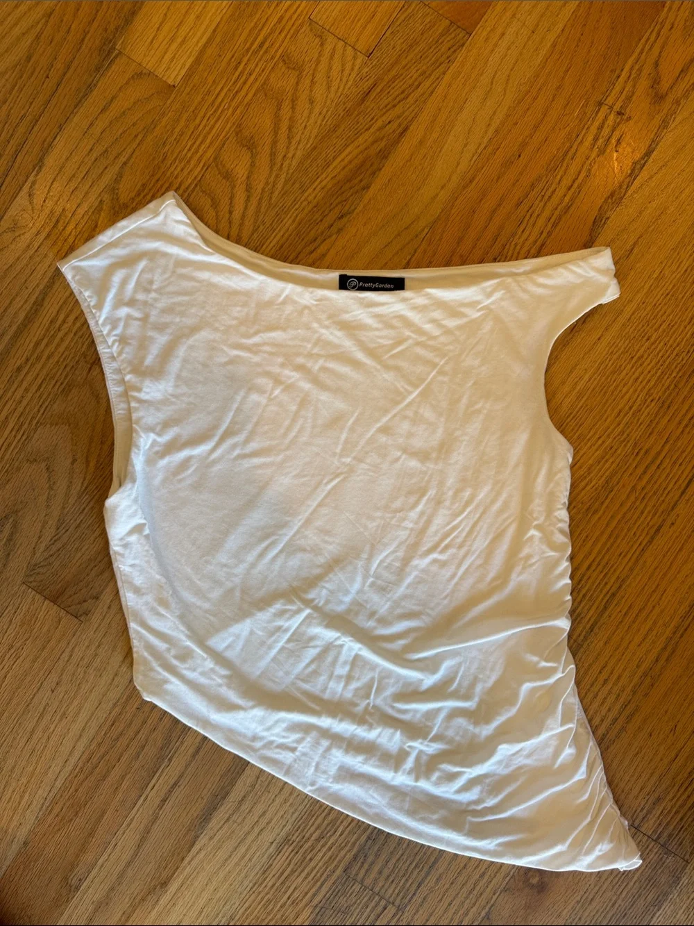 Asymmetric One-Shoulder White Tank Top medium sexy stylish - Picture 3 of 6